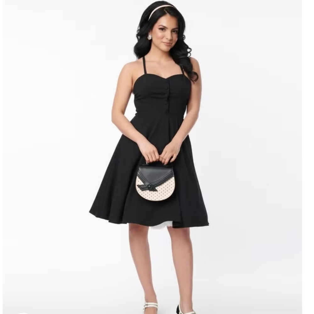 Unique Vintage Elegant Black Midi Dress